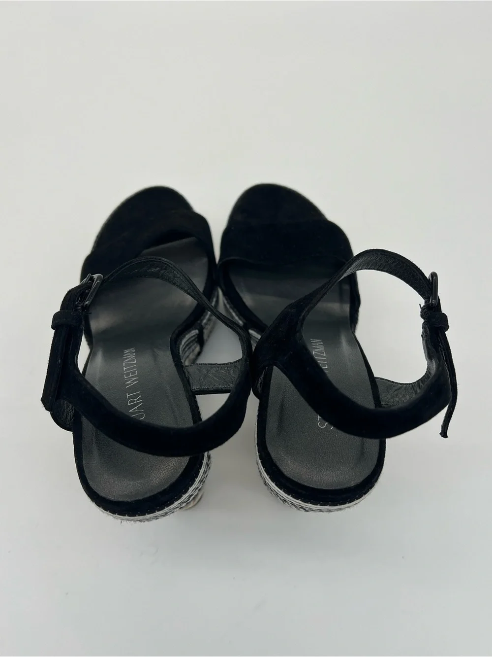Stuart Weitzman Black Suede Espadrille Platform Wedge Sandals size 7.5
